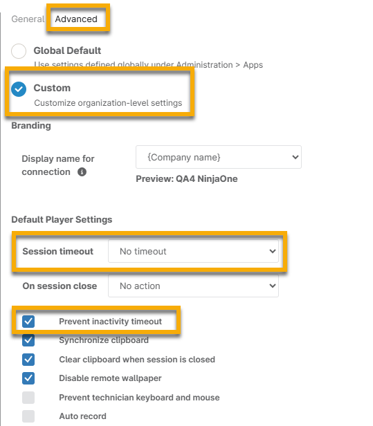 impostazioni avanzate del telecomando ninjaone.png